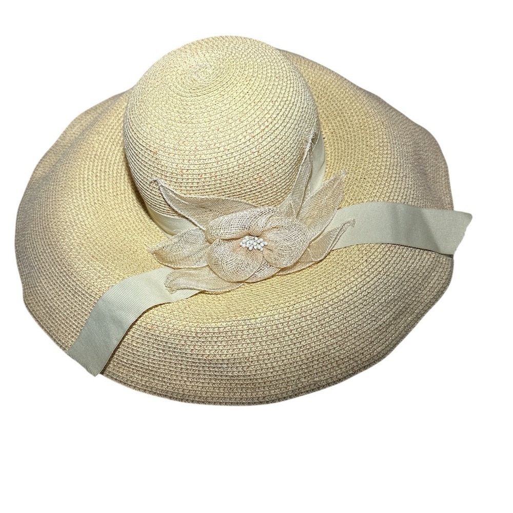 Daniele Meucci Cream Sun Hat with Wide Brim and Bow
